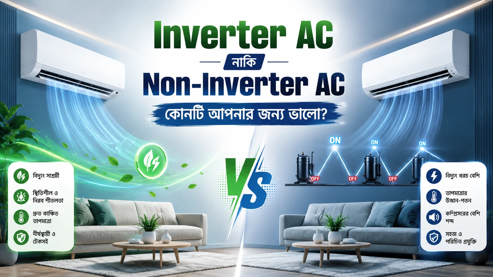 Inverter AC নাকি Non-Inverter AC—কোনটি আপনার জন্য ভালো?