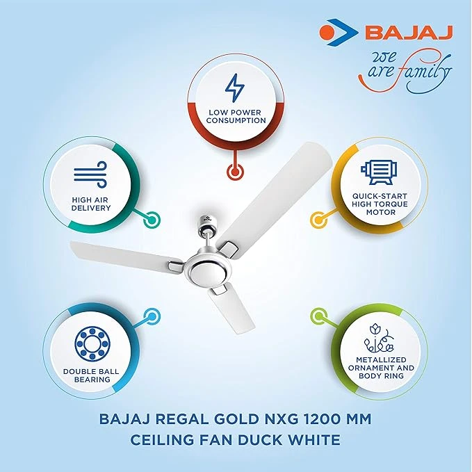 Bajaj Regal 1400mm. White Blades Ceiling Fan price in Bangladesh 