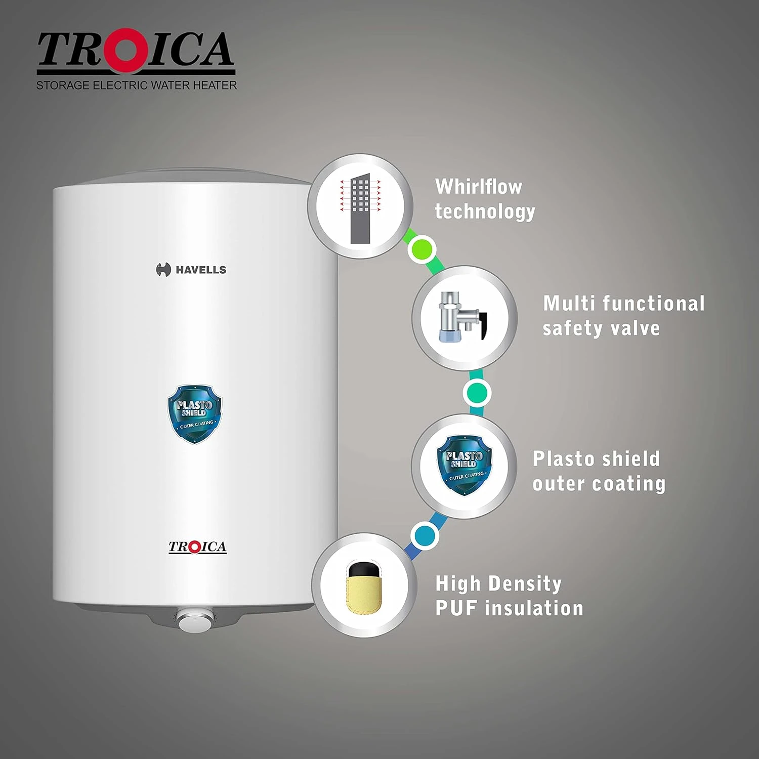 Havells TROICA 4S 10Ltr White Grey Water Heater/Geyser price in Bangladesh 