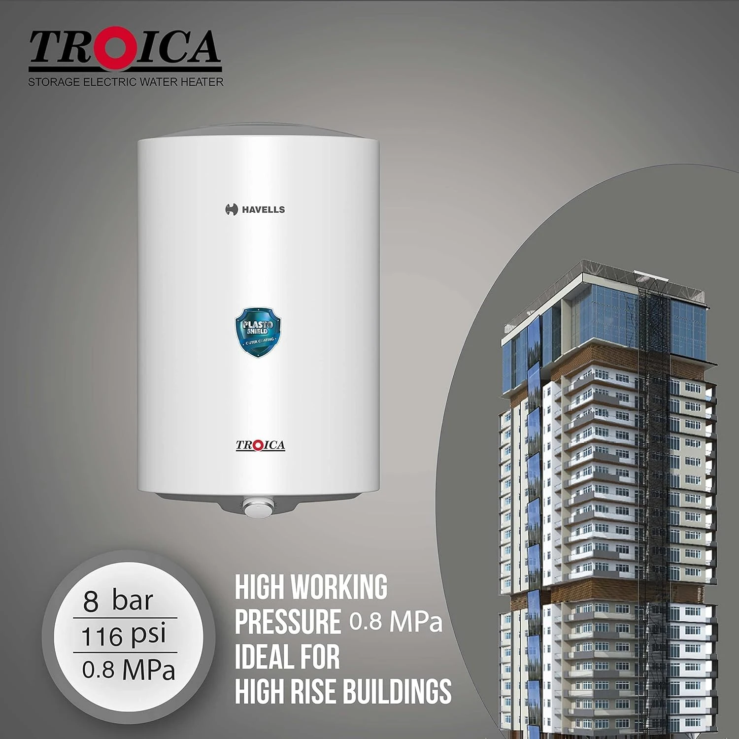 Havells TROICA 4S 10Ltr White Grey Water Heater/Geyser price in Bangladesh 