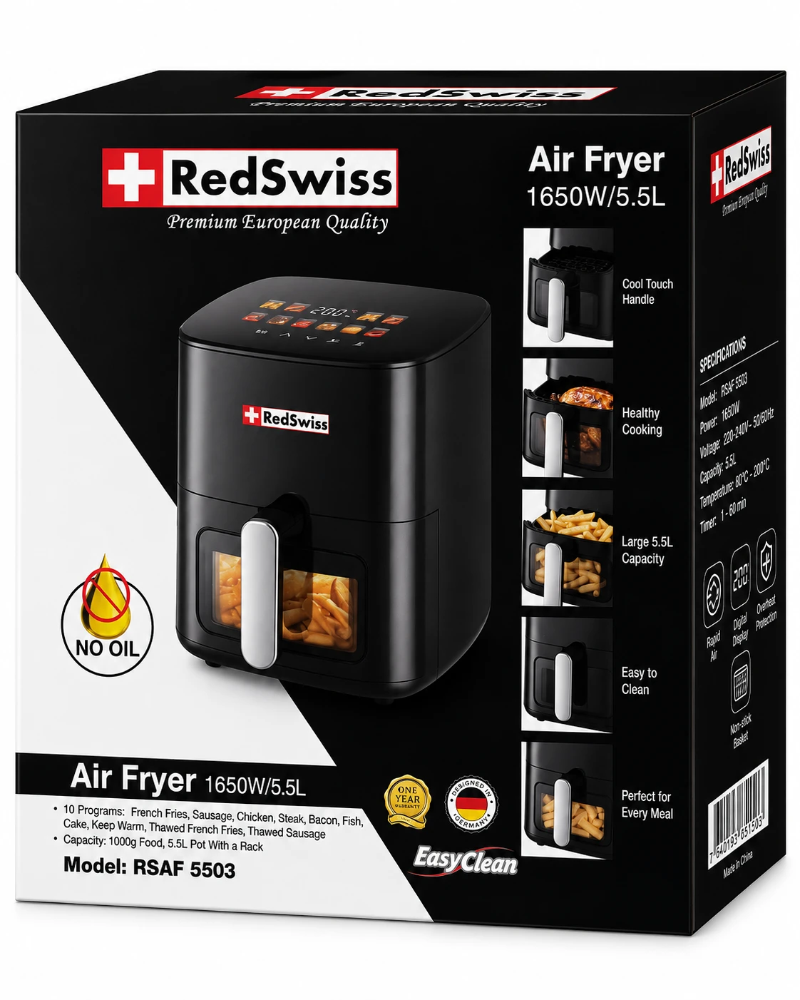 RedSwiss RSAF 5503 Digital Air Fryer 5.5L 1650W 