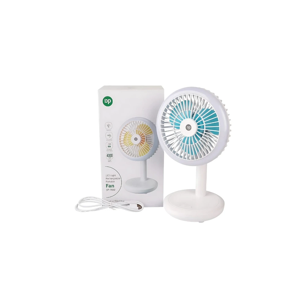 DP-7632 Rechargeable Portable Fan 4000mAh Battery With Lamp